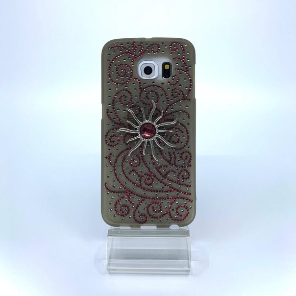 Galaxy S6 Edge rubber silicone case. Unique. Handmade. Pink, silver rhinestones - Picture 1 of 1